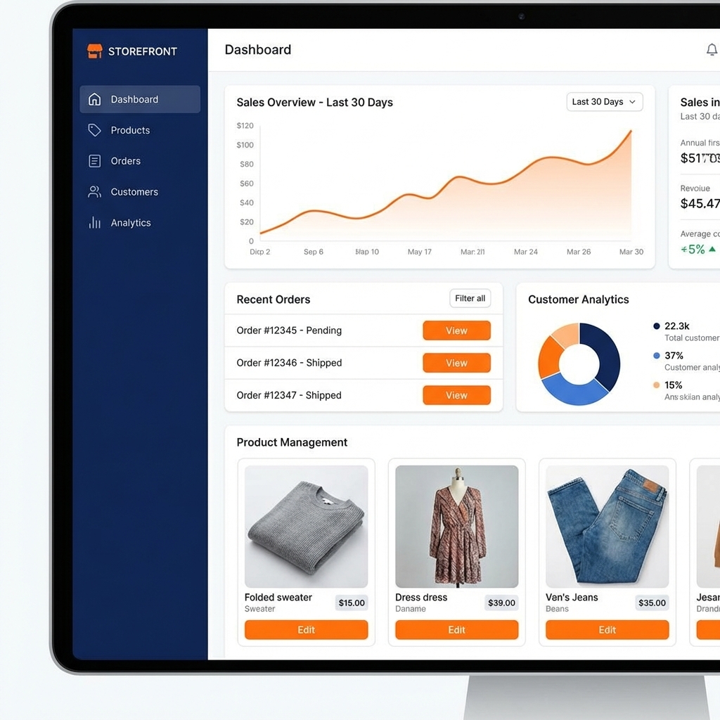 Zikor storefront dashboard showing product management and sales analytics